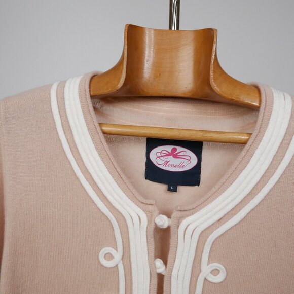 Monelle | Newport cashmere tunic sweater camel & white embroidered Large - Picture 2 of 8